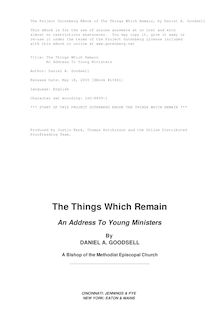 The Things Which Remain - An Address To Young Ministers
