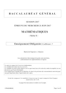 Bac S 2017 - Le sujet de mathématiques (obligatoire)