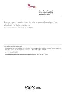 Les groupes humains dans la nature : nouvelle analyse des distributions de leurs effectifs - article ; n°4 ; vol.87, pg 567-580