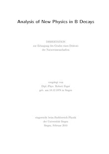Analysis of new physics in B decays [Elektronische Ressource] / vorgelegt von Robert Feger