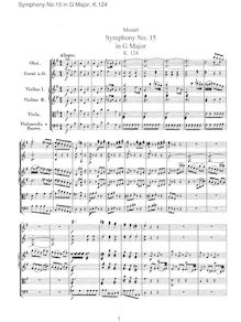 Partition complète, Symphony No.15, G major, Mozart, Wolfgang Amadeus
