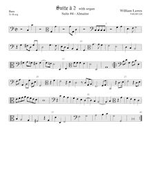 Partition viole de basse, clef en basse et en alto,  No. 4 pour two violes de gambe et orgue par William Lawes