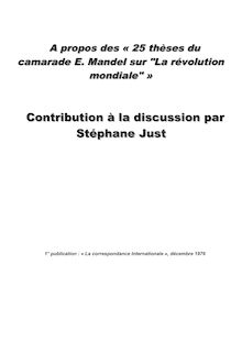 A propos des « 25 thèses sur La révolution mondiale » d E. Mandel
