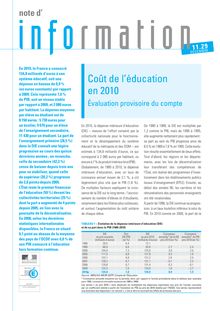 Coût de l’éducation en 2010 : Évaluation provisoire du compte