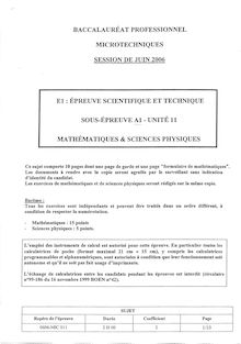 Mathématiques et sciences physiques 2006 Bac Pro - Microtechniques