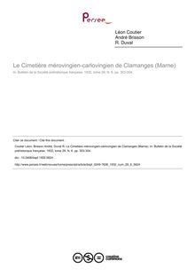 Le Cimetière mérovingien-carlovingien de Clamanges (Marne) - article ; n°6 ; vol.29, pg 303-304