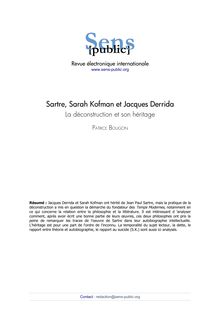 Sartre, Sarah Kofman et Jacques Derrida La déconstruction et son héritage
