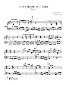 Partition Piano reduction, violoncelle Concerto en G Major, RV 413