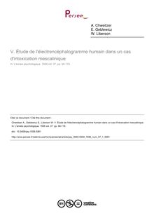 Étude de l électrencéphalogramme humain dans un cas d intoxication mescalinique - article ; n°1 ; vol.37, pg 94-119