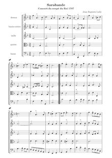 Partition Sarabande, Concert de violons et de hautbois donné pour le souper du Roy le seize janvier 1707