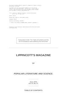 Lippincott s Magazine of Popular Literature and Science - Volume 11, No. 27, June, 1873