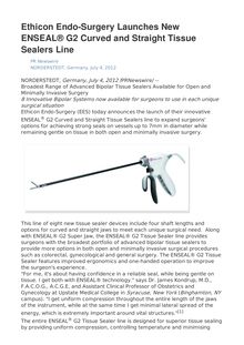 Ethicon Endo-Surgery Launches New ENSEAL® G2 Curved and Straight Tissue Sealers Line