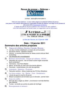 Revue de presse « Défense » Date : 13 janvier 2011 Sommaire des ...