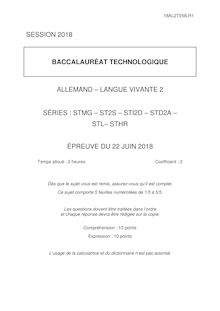 Sujet du Bac Techno LV2 Allemand 2018
