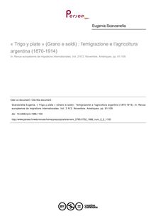 « Trigo y plate » (Grano e soldi) : l emigrazione e l agricoltura argentina (1870-1914) - article ; n°2 ; vol.2, pg 91-109