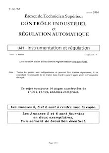 Instrumentation et régulation 2004 BTS Contrôle industriel et régulation automatique