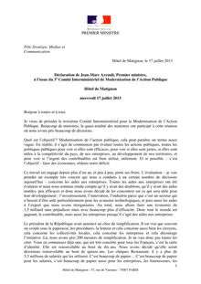 Déclaration de Jean-Marc Ayrault à l’issue du 3e Comité Interministériel de Modernisation de l’Action Publique