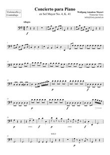 Partition violoncelles & Basses, Piano Concerto No.4, G major, Mozart, Wolfgang Amadeus
