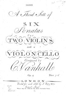 Partition violon 1, 6 corde Trios, Op.17, A third sett of six sonatas for two violins and a violoncello