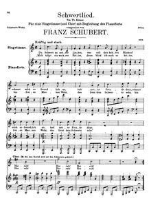 Partition complète, Schwertlied, D.170, Song of the Sword, Schubert, Franz
