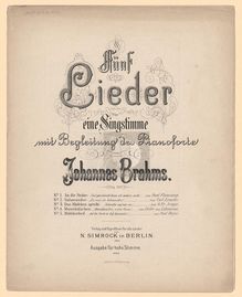 Partition complète, 5 chansons, Brahms, Johannes par Johannes Brahms