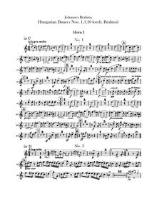 Partition cor 1, 2 (en C, D, F), 3, 4 (en E♭, F, B♭), 21 Hungarian Dances (orchestre)