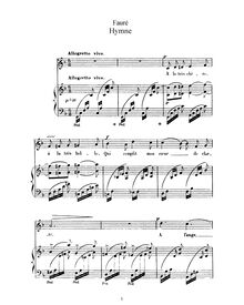 Partition , Hymne (F), 3 chansons, Op.7, Fauré, Gabriel