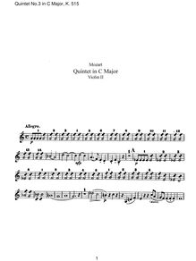 Partition violon II, corde quintette No.3, C major, Mozart, Wolfgang Amadeus