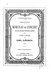 Partition de violon, Morceau de Concert sur 2 Melodies Populaires Suedoises, Op.45