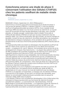 Cytochroma amorce une étude de phase 3 concernant l utilisation des Gélules CTAP101 chez les patients souffrant de maladie rénale chronique