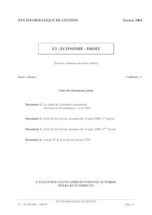 Economie - Droit 2004 BTS Informatique de gestion