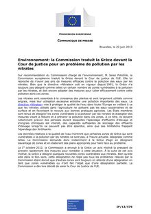 Environnement: la Commission traduit la Grèce devant la Cour de justice pour un problème de pollution par les nitrates