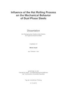 Influence of the hot rolling process on the mechanical behavior of dual phase steels [Elektronische Ressource] / Mehdi Asadi