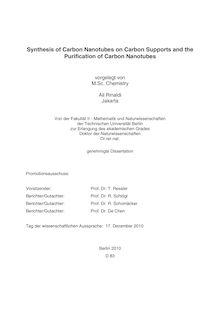 Synthesis of carbon nanotubes on carbon supports and the purification of carbon nanotubes [Elektronische Ressource] / vorgelegt von Ali Rinaldi