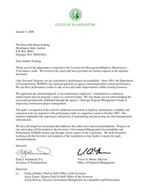 Washington State Department of Transportation Audit Response - January  2008