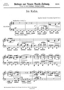 Partition No.4 - Im Kahn, 5 Piano pièces, Op.63, Backer-Grøndahl, Agathe