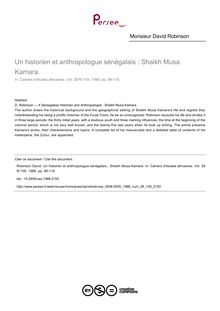 Un historien et anthropologue sénégalais : Shaikh Musa Kamara. - article ; n°109 ; vol.28, pg 89-116