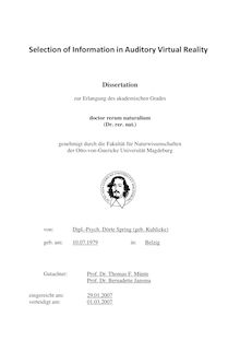 Selection of information in auditory virtual reality [Elektronische Ressource] / von : Dörte Spring, (geb. Kuhlicke)