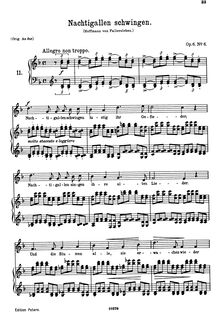 Partition No. 6: Nachtigallen schwingen, 6 chansons, 6 Gesänge, Brahms, Johannes
