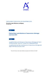 Circulaire N°2013-23 : Plafond des contributions à l’assurance chômage - exercice 2014