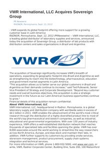 VWR International, LLC Acquires Sovereign Group