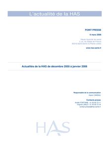 Actualités de la HAS de décembre 2005 à janvier 2006