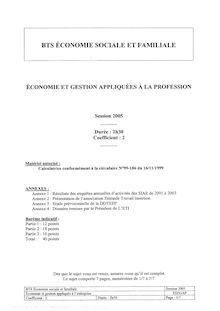 Economie et gestion appliquées à la profession 2005 BTS Économie sociale et familiale