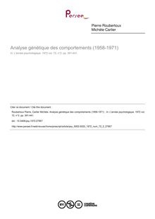 Analyse génétique des comportements (1958-1971)  - article ; n°2 ; vol.72, pg 391-441