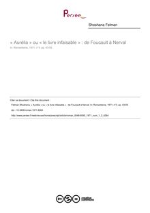 « Aurélia » ou « le livre infaisable » : de Foucault à Nerval - article ; n°3 ; vol.1, pg 43-55
