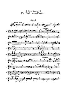 Partition hautbois 1, 2, Die Fledermaus, Operetta en 3 acts, The Bat