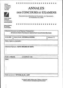 Note - Résumé de texte 2005 Externe Officier de Corps Technique et Administratif des Affaires Maritimes