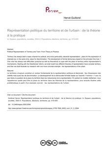 Représentation politique du territoire et de l urbain : de la théorie à la pratique - article ; n°3 ; vol.21, pg 415-425