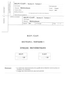 Mathématiques 2001 BEP - Distribution et magasinage