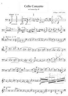 Partition Solo , partie, violoncelle Concerto en E Minor, Op.85 par Edward Elgar